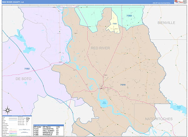 Red River Parish (County), LA Wall Map Color Cast Style